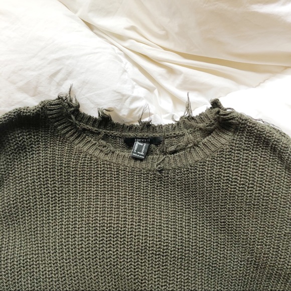 Sweaters - distressed dark green sweater